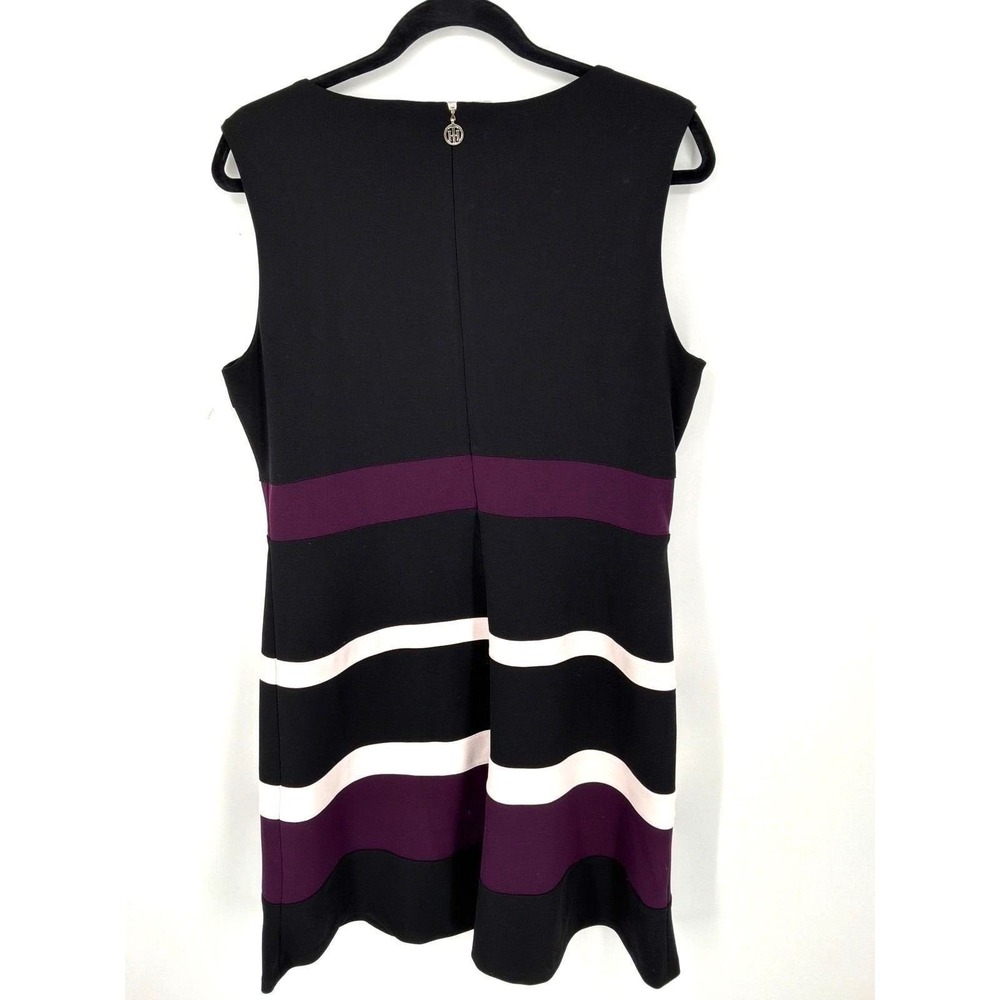 Tommy Hilfiger Colorblock Fit and Flare Dress Size 14 Black Plum - Picture 3 of 7